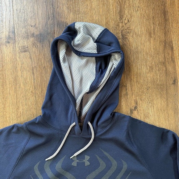 Under Armour Mens Hoodie Size Small Coldgear Navy Blue Pullover Football Active - Picture 3 of 12